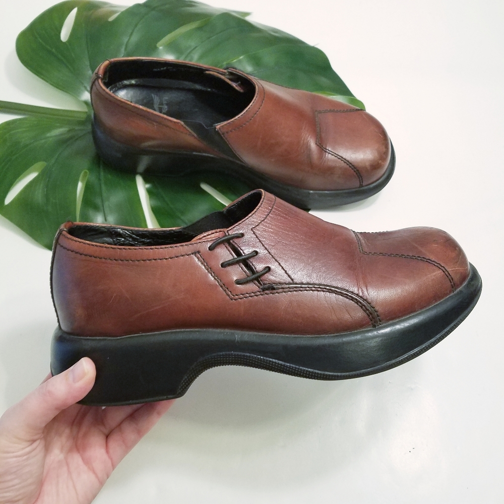 Dansko Brown Leather Platform Clog Shoes Size 39